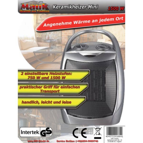 Mauk 1664 tragbarer Keramikheizer 1500 W mini