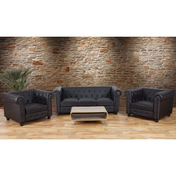 Luxus 3-1-1 Sofagarnitur Couchgarnitur Loungesofa Chesterfield Edinburgh Kunstleder ~ runde Füße