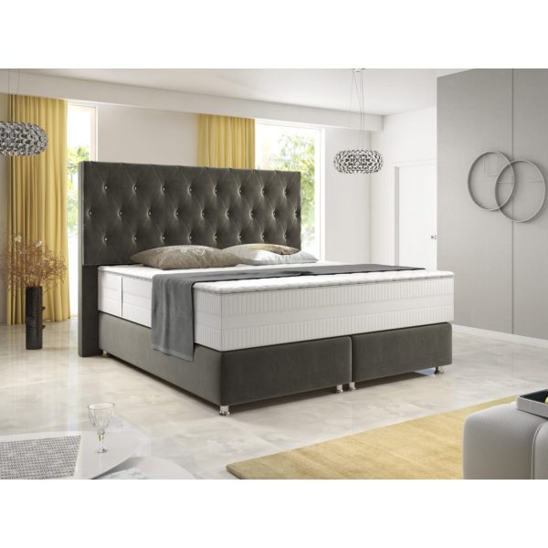 Inter Handels Boxspringbett Diamond 180x200 cm Anthrazit Velour Stoff