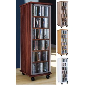 VCM CD DVD Regal Tower Vitrine Schrank mit Rollen Drehbar Farbwahl "Valenza"