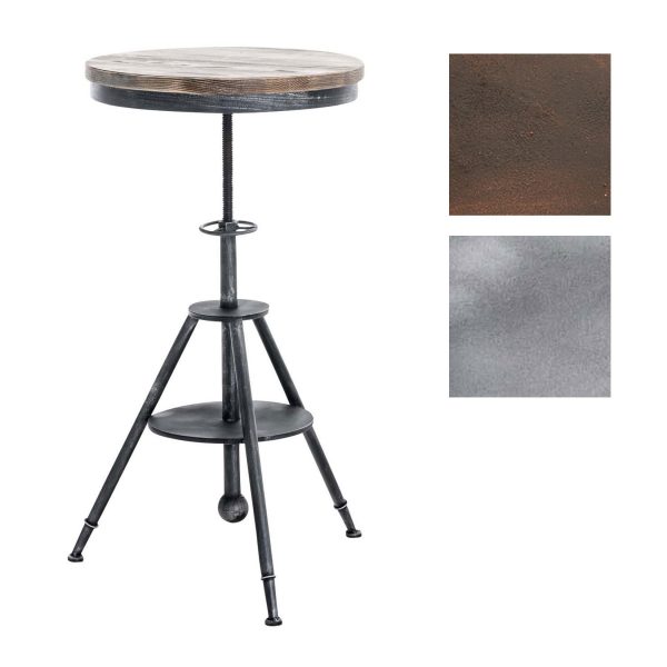 CLP Bartisch Moko Mit Holztischplatte Und Metallgestell I Runder Stehtisch Im Industrial Design   Höhenverstellbarer Bistrotisch... antik silber