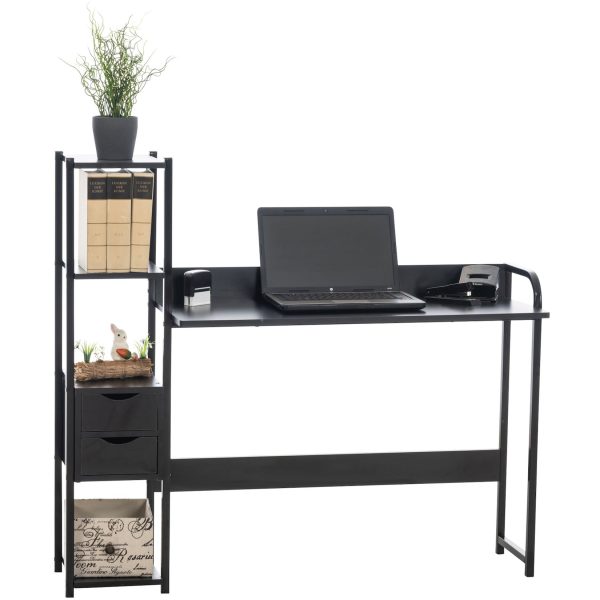 CLP Schreibtisch Widnes I Bürotisch Mit Regal Und Stauraum I Computertisch Mit Schubladen I Laptoptisch Im Industrial Look... schwarz/schwarz