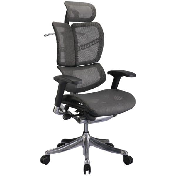 CLP Bürostuhl Norfolk Ergonomic I Ergonomischer Schreibtischstuhl I Kopfstütze... grau