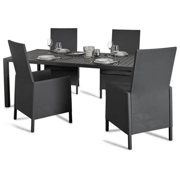 Grasekamp Dinnerset Sol 5 teilig - Esstisch und 4x  Hochlehner aus Aluminium/Textilene