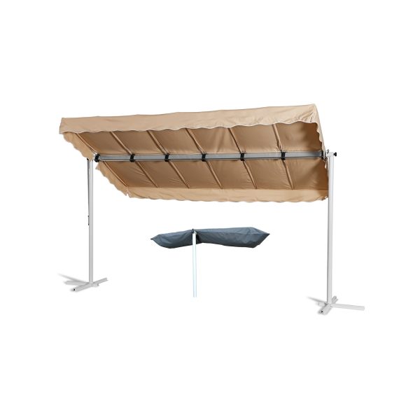 Grasekamp Standmarkise Dubai Beige 375x225cm  mit Schutzhülle Terrassenüberdachung  Raffmarkise Mobile Markise Ziehharmonika