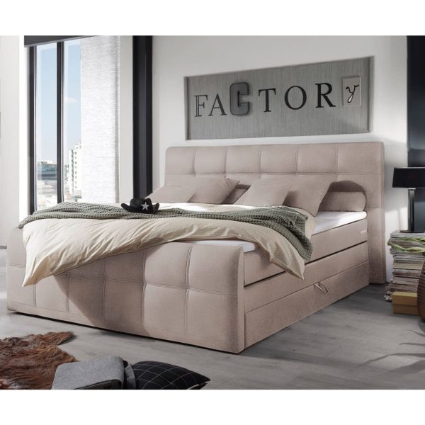 Bett Sebastiano Flachgewebe Beige 180x200 cm Bettkasten Boxspringbett