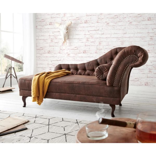 Chaiselongue Patsy Braun 185x75 cm Vintage Optik Chesterfield mit Kissen Recamiere