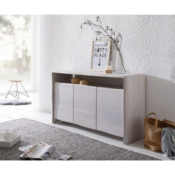 Kommode Live-Edge 147 cm Akazie White Washed 3 Türen 1 Fach Massiv Sideboard