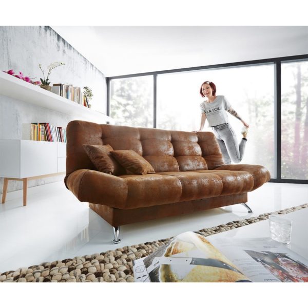 Bettsofa Viol Braun 190x90 cm mit Bettkasten Schlaffunktion Schlafsofa