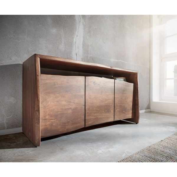 Kommode Live-Edge Akazie Braun 145 cm 3 Türen 1 Fach Baumkante Sideboard