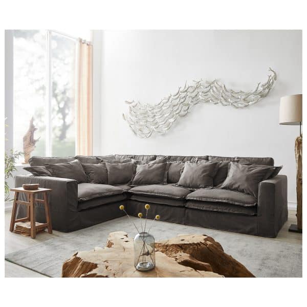 Ecksofa Sharona Khakibraun 337x234 cm mit Kissen Hussensofa