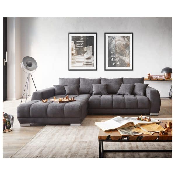 Sofa Nabor Mikrofaser Schwarz 300x230 cm Recamiere links inkl. elektrischer Vorziehfunktion