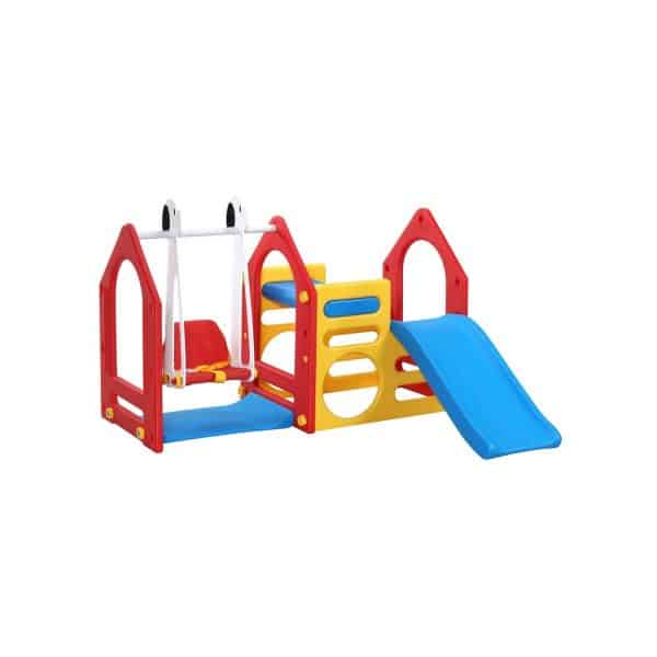 Kinder Spielhaus mit Rutsche Schaukel 155x135cm Spiel-Turm Kletter-Haus Kunststoff Kinderspielhaus