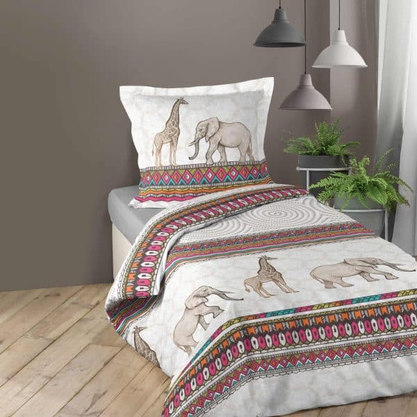 2tlg Bettwäsche 140x200 cm Baumwolle Afrika Elefant Giraffe Bett Bezug Decke