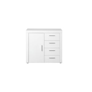 Corbet Kommode 1 Tür 4 Schubladen Weiss Hochglanz Sideboard Schrank Schlafzimmer