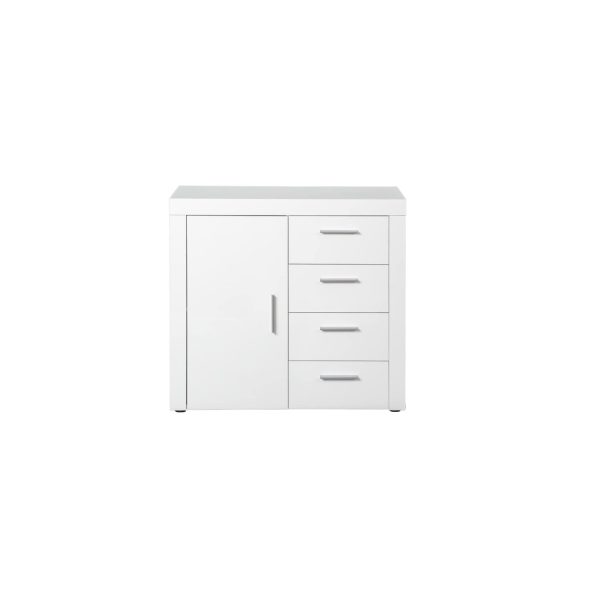 Corbet Kommode 1 Tür 4 Schubladen Weiss Hochglanz Sideboard Schrank Schlafzimmer