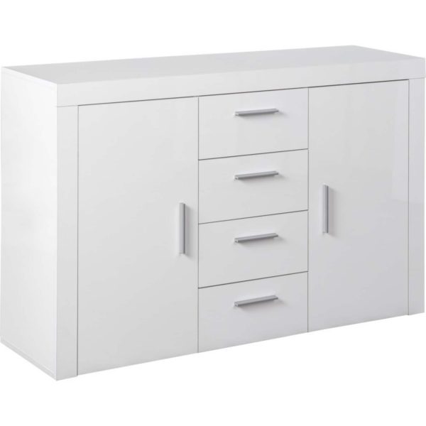 Corbet Kommode Türen 4 Schubladen Weiß Hochglanz Sideboard Schrank Schlafzimmer