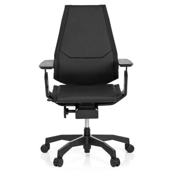 hjh OFFICE High End Bürostuhl GENIDIA BLACK Leder mit Armlehnen Synchronmechanik