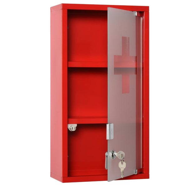 kleankin Medizinschrank rot 25 x 12 x 48 cm (BxTxH)   Arzneischrank Erste Hilfe Schrank mit Schloss