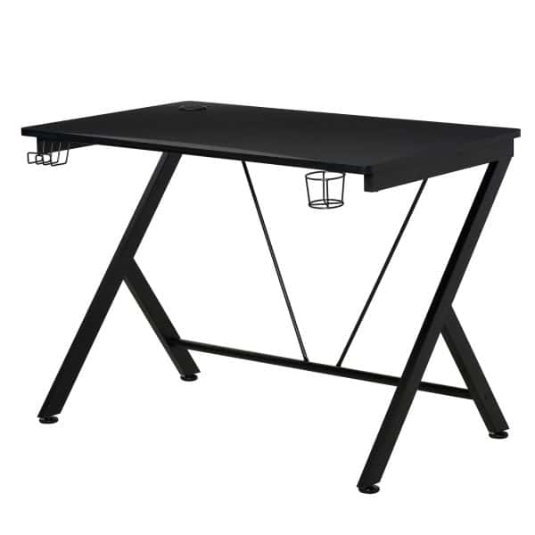 HOMCOM Gaming Tisch mit Kopfhörerhaken schwarz 108L x 66B x 77H cm   Gaming Tisch Schreibtisch Computerspiele Gamingtisch Tisch Ablage