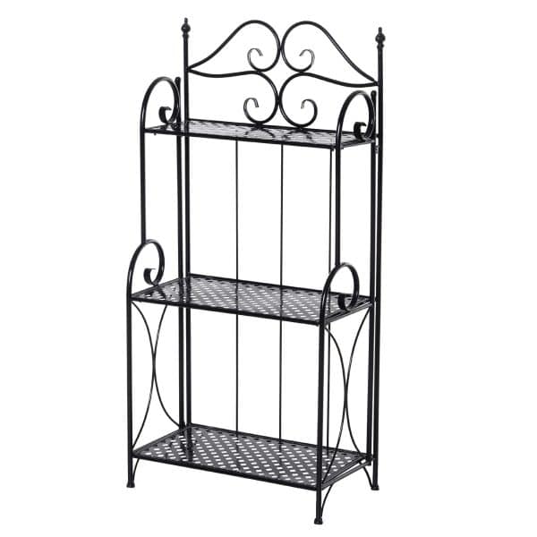 Outsunny Gartenregal mit 3 Ablagen schwarz 56 x 30 x 114 cm (LxBxH)   Standregal Metallregal Aufbewahrungsregal Pflanzregal