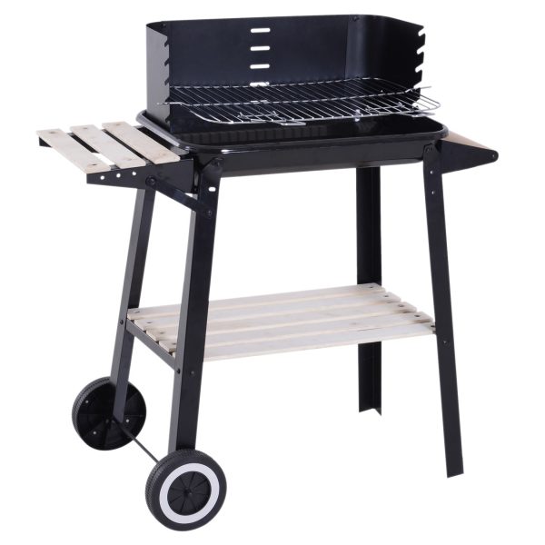 Outsunny Grillwagen mit Windschutz schwarz 87 x 45 x 83 cm (LxBxH)   Kohlegrill BBQ Standgrill Holzkohlegrill Gartengrill