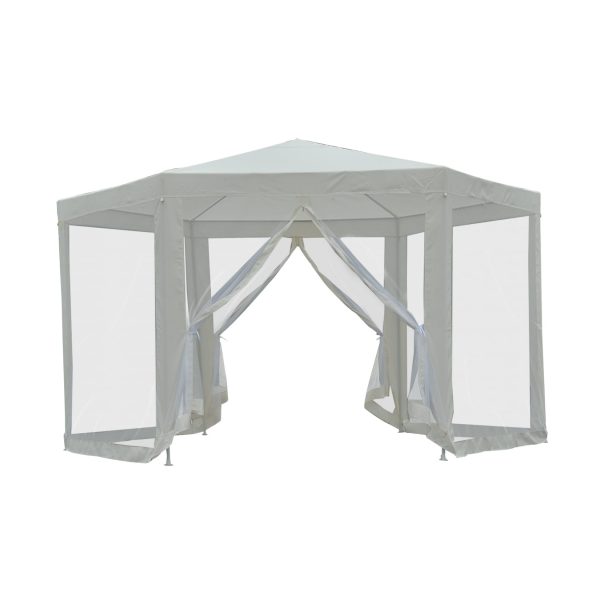 Outsunny Pavillon in sechseckiger Form 390 x 390 x 250 cm (LxBxH)   Partyzelt Gartenzelt Festzelt Gartenpavillon