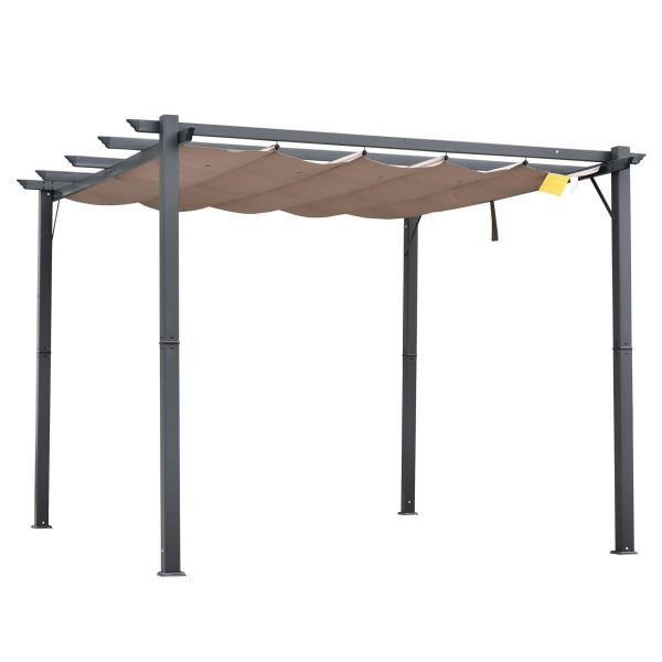 Outsunny Pergola mit Schiebedach kaffeebraun 300 x 300 x 223 cm (LxBXH)   Pavillon Terrassenüberdachung Vordach Sonnenschutz