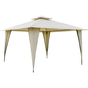 Outsunny Pavillon mit Doppeldach beige 350 x 350 x 270 cm (LxBxH)   Gartenzelt Partyzelt Festzelt Gartenpavillon