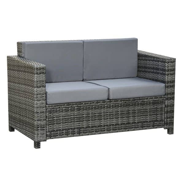 Outsunny 2 - Sitzer Rattansofa mit Kissen grau 130 x 70 x 80 cm (BxTxH)   Rattan Gartenmöbel 2-Sitzer Loungesofa