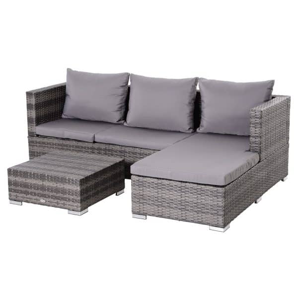 Outsunny Rattan Sitzgruppe als 3-teiliges Set grau   Gartensofa Beistelltisch mit Stauraum Gartenmöbel