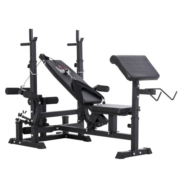 HOMCOM Multifunktions Trainingsbank mit Langhantel Ablage Schwarz 210 x 110 x 103-123 cm (LxBxH)   Hantelbank Kraftstation Fitnessstation Home Gym