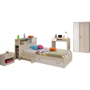 Jugendzimmer Charly Parisot 4-tlg Bett  + 2-trg Kleiderschrank + Schreibtisch + Kommode Akazie weiß