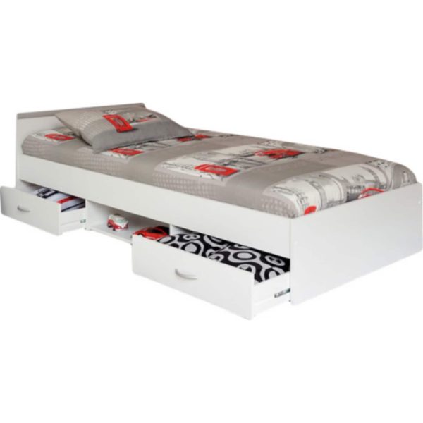 Funktionsbett Alawis Parisot inkl. Matratze + Lattenrahmen + 2 Schubkästen + 1 Regal 90*200 cm weiß