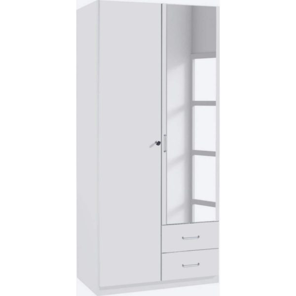 Kleiderschrank Caro 2-trg mit 1 Spiegelfront+ 2 Schubladen weiß B 91 cm - H 197 cm - T 54 cm