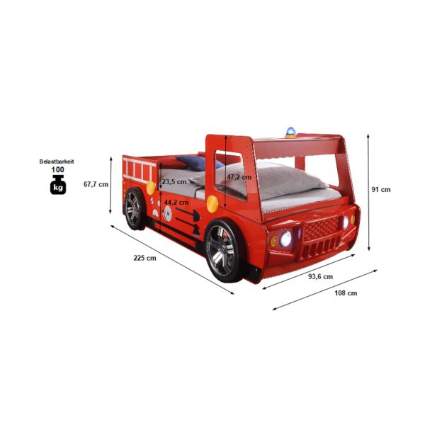 Autobett Löschi Hochglanz rot inklusive LED-Beleuchtung MDF Holz 90*200 cm