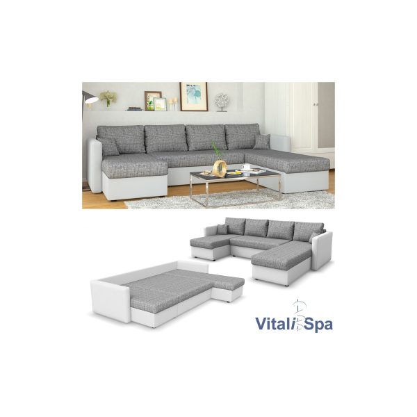 VICCO XXL Ecksofa mit Schlaffunktion Hellgrau - Couch Ecksofa Schlafsofa Taschenfederkern Polstereck