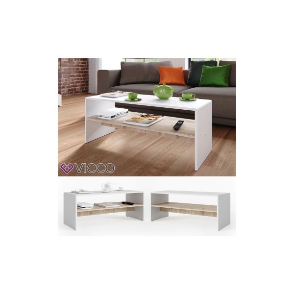 VICCO Couchtisch Weiß Sonoma Eiche Wohnzimmer Sofatisch Kaffeetisch Tisch