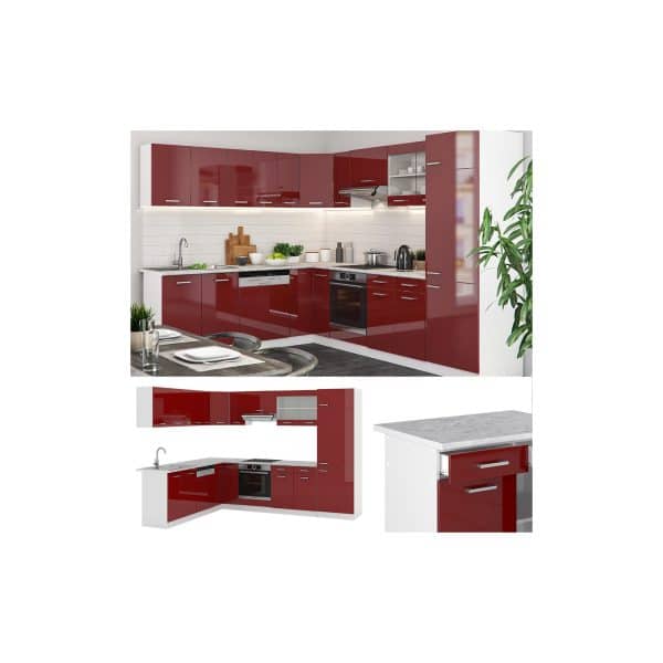 VICCO KÜCHENZEILE R-LINE ECKKÜCHE WINKEL KÜCHE EINBAU ROT BORDEAUX HOCHGLANZ