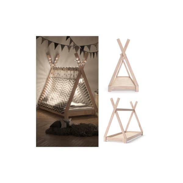 VITALISPA Kinderbett TIPI Indianer Bett Kinderhaus Holz Hausbett 80x160cm Natur