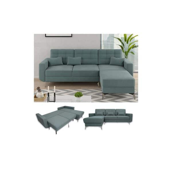 VitaliSpa Ecksofa Schlafsofa Boxspringsofa York Schlaffunktion Bettkasten blau