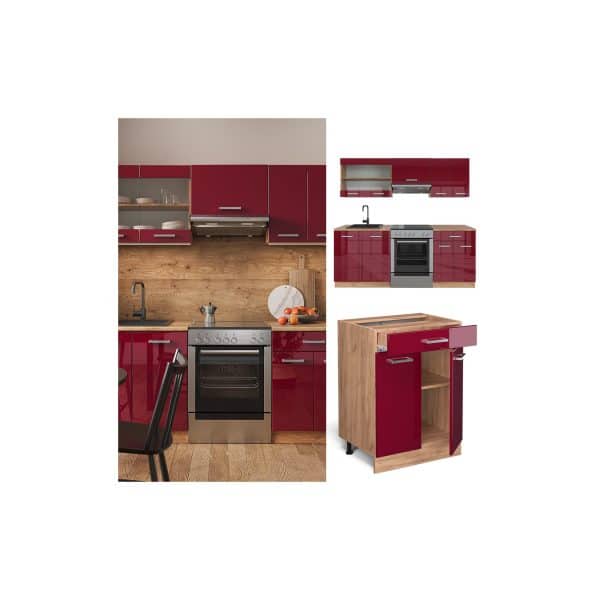 Vicco Küchenzeile Küchenblock Einbauküche R-Line 200 cm Front Bordeaux