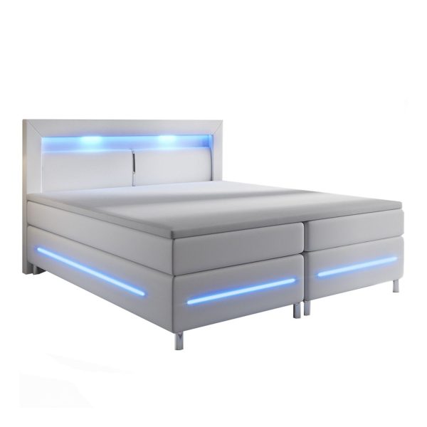 Juskys Boxspringbett Norfolk 180 x 200 cm – LED Beleuchtung