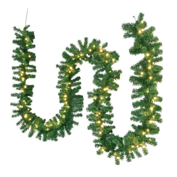 Juskys Weihnachtsgirlande 5m mit Beleuchtung – Lichterkette mit 100 LED - Indoor Tannengirlande