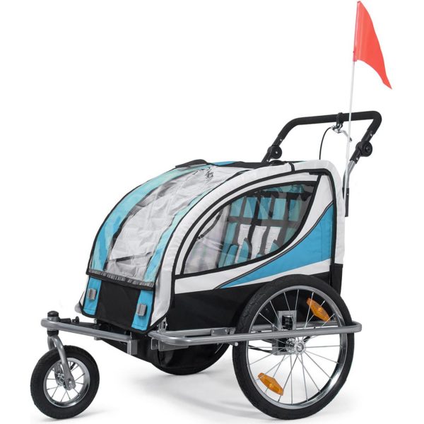 SAMAX 360° drehbarer Fahrradanhänger 2in1 Jogger - in Blau - Silver Frame