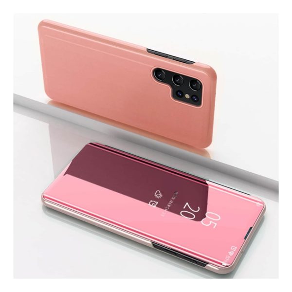 Handyhülle für Samsung Galaxy S22 Ultra 5G Schutzcase Klapptasche Mirror Cover... Rose Gold