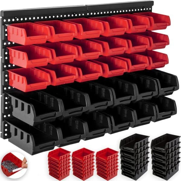 Masko® Stapelboxen Wandregal 32tlg Box Sichtlagerkästen Schüttenregal Steckregal... Schwarz/Rot