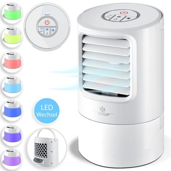 KESSER® 4in1 Mobile Klimaanlage Mini Klimagerät mit 7 Farben LED Farben   Ventilator   Wassertank   Timer   3 Stufen   Ionisator Luftbefeuchter   Luftkühler   Klein Tragbare... Weiß