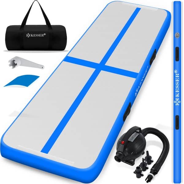 KESSER® Turnmatte Aufblasbar Airtrack Fitness-Matte Gymnastikmatte 3/4/5/6m   inkl. Tragetasche & elektr. Luftpumpe   Yogamatte