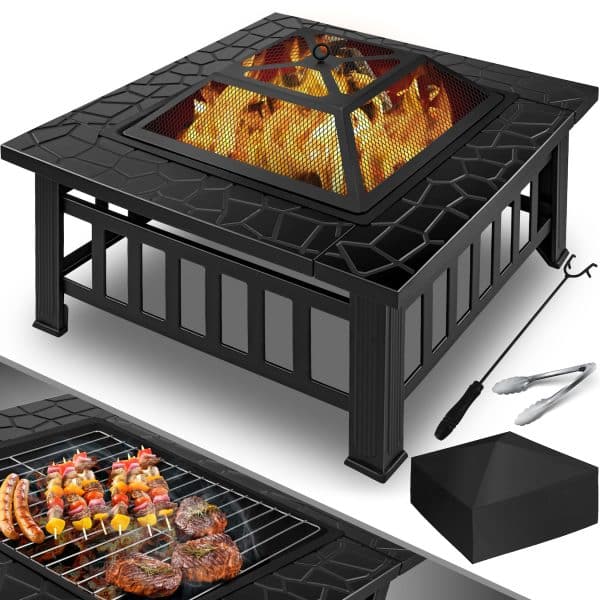 KESSER® Feuerstelle mit Grillrost & Grillzange Feuerschale 82x82x50cm